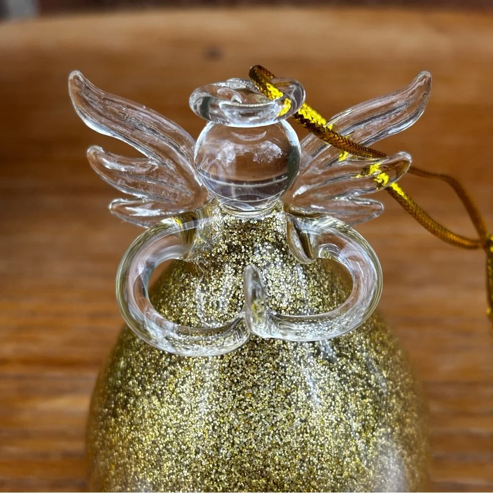 Praying Angel Ornament Cracker Barrel Season of Glory Gold Glitter Glass 3